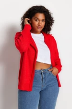 Trendyol Curve Red Zippered Knitwear Cardigan