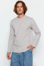 Trendyol Gray Men's Basic Regular/Regular Cut Long Sleeved 100% Cotton T-Shirt.