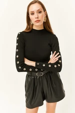 Olalook Women's Black Half Turtleneck Detailed Knitwear Blouse