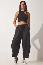 Happiness İstanbul Women's Black Pocketed Aerobatic Baggy Pants
