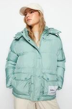 Trendyol Mint Oversize Hoodie, Tag Detail, Water-Repellent Inflatable Coat