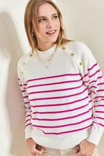 Bianco Lucci Women's Shoulder Button Detailed Knitwear Sweater