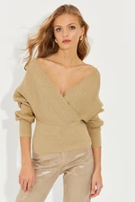 Cool & Sexy Women's Gold Double Breasted Silvery Sweater