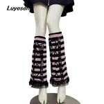 Pink Striped Women Leg Warmers 2023 Spring Y2k Girl Long Socks Sweet Hosiery Lace Patch Slim Leg Warmers Lace Up Slim Foot Cover