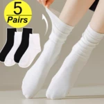 Black White Socks for Women Men Fashion Comfortable Mid Tube Boneless Socks Harajuku Spring Summer Soild Color Breathable Sock