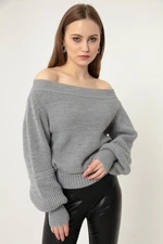 Lafaba Women's Gray Boat Collar Knitwear Sweater