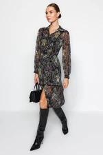 Trendyol Multi Color Paisley Patterned Midi Piping Detailed Lined Chiffon Woven Shirt Woven Dress