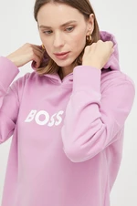Bavlněná mikina BOSS dámská, růžová barva, s kapucí, s potiskem, 50468367