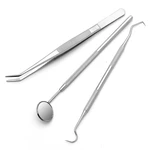 3Pcs/Set Dental Mirror Stainless Steel Dental Tool Set Mouth Mirror Tweezers Probe Dental Kit Oral Care Dentist Prepare Tools