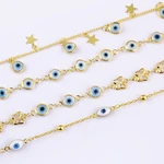 1 Meter Copper Gold Color Chain Turkish White Blue Evil Eye Beads for DIY Handmade Necklace Bracelet Making Jewelry Findings