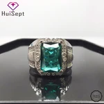 HuiSept Classic Women Ring Silver 925 Jewelry Rectangle Shape Emerald Zircon Gemstone Ornament for Wedding Party Wholesale Rings