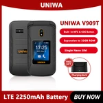 UNIWA V909T Big Push-Button 4G Flip Phone Dual Screen 0.3mp Camera FM Radio Russian Hebrew Keyboard Clamshell Cellphone