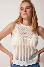 Happiness İstanbul Women's White Knitwear with Openwork Summer Blouse