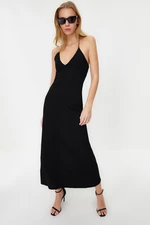 Trendyol Black Ribbed Barter Neck Bodycone/Fitting Maxi Stretch Knitted Pencil Dress