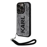 Zadní kryt Karl Lagerfeld Sequins Reversible pro Apple iPhone 15 Pro, černá stříbrná