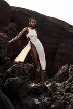 Trendyol Beige Fitted Midi Knitted Slit Beach Dress