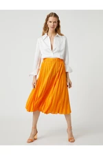 Koton Pleated Midi Length Skirt A-Line with Elastic Waist.