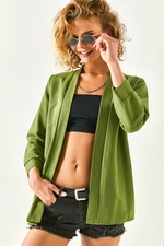 Olalook Women's Khaki Jacket With Linen Content