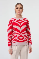 Lafaba Czerwony Sweter Z Żakardowej Dzianiny Zebra