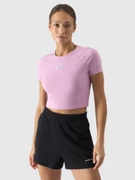 Dámske crop-top tričko s potlačou - púdrovo ružové