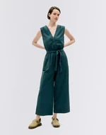 Thinking MU Bottle Green Checks Seersucker Winona Jumpsuit GREEN M