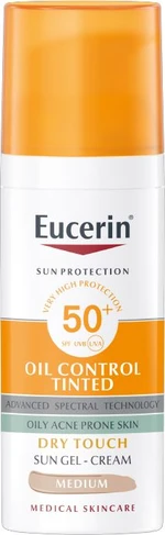 Eucerin Ochranný tónovací a matující gelový krém na obličej SPF 50+ Sun (Oil Control Tinted Sun Gel-Cream) 50 ml Medium