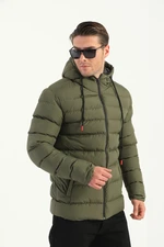 River Club Men's Khaki Inflatable Winter Coat With A Hoody Inner Lined Waterproof And Windproof.