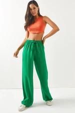 Olalook Women's Grass Green Belted Palazzo Airobin Pants with Elastic Waist