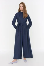 Trendyol Weaving Indigo Belted Jumpsuit with Gipple Collar