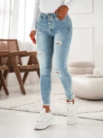 Women's denim jeans with button abrasions
