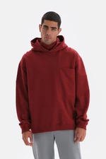 Dagi Claret Red Pocket Detailed Hooded Sweatshirt