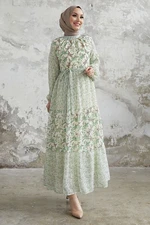 InStyle Nessa Floral Belted Chiffon Dress - Green