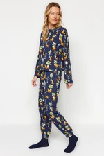 Trendyol Indigo 100% bavlnené tričko a jogger pletené pyžamo set