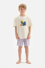 Dagi Ecru Motto Printed Short Sleeved T-Shirt, Shorts and Pajamas Set