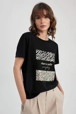 DEFACTO Relax Fit Crew Neck Animal Patterned Short Sleeve T-Shirt