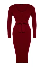 Trendyol Curve Claret Red Knitwear Dress with Binding Detail and Buttons at the Waist