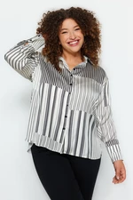 Trendyol Curve Black and White Striped Woven Shirt