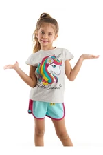 Mushi Floral Unicorn Girl's T-Shirt with Turquoise Shorts Set