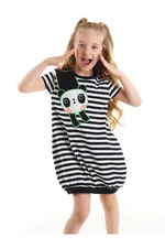 Denokids Striped Panda Girl Black and White Dress