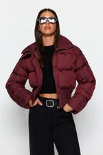 Trendyol Claret Red Oversized Crop with Rib Detailed Water Repellent Inflatable Coat