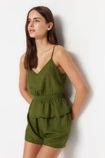 Trendyol Green Gipe Detailed Singlet-Shorts, Woven Pajamas Set