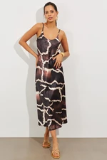 Cool & Sexy Women's Brown Adjustable Straps Satin Midi Dress NZ388