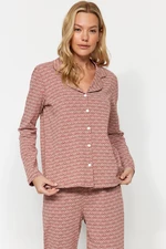Trendyol Brown 100% Cotton Ethnic Pattern Shirt-Pants Knitted Pajamas Set