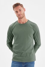 Trendyol Dark Green Men's Basic Regular/Regular Cut Long Sleeved 100% Cotton T-Shirt.