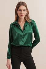 Bigdart 3964 Lehká splývavá saténová košile - Smaragdová
