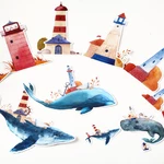 12pcs Creative Cute Kawaii Self-made Whale And Lighthouse Scrapbooking Diary /decorative Stickers/DIY Craft Photo Albums