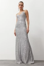 Trendyol Gray Sequin Long Evening Dress