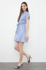 Trendyol Blue Striped Terrycotton Mini Woven Shirt Dress