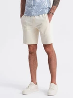 Ombre Men's knitted shorts with drawstring and pockets - cream