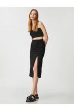 Koton Midi Skirt with Slit Detailed Crepe with Pleats.